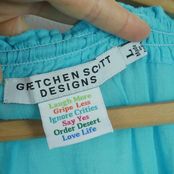 Gretchen Scott Large Top Cotton Gauze Embroidered Popover Sheer Blue Beachy - Picture 2 of 11